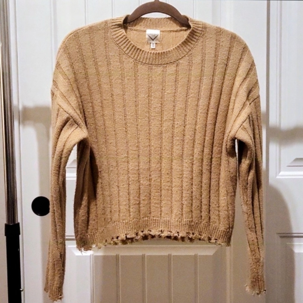 Freshman 1996 Tan L/S Frayed Sweater Size XS